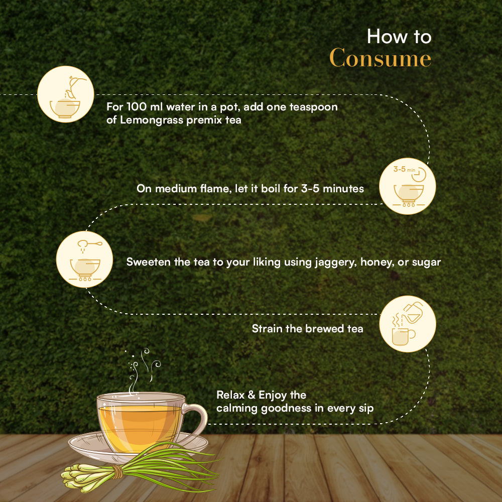 Agrifeeder Lemongrass herbal Tea-Ginger Flavour, Immunity Booster, Tea Bag, 50grm Pouch